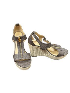 Michael Kors wms brown faux leather espadrille 4"wedge heels sz 10m SKU 10-447
